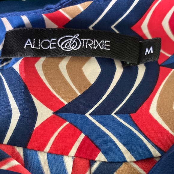 Alice & Trixie Silk Tan Blue Red Geometric Print Tunic Column Dress - M - Picture 8 of 9